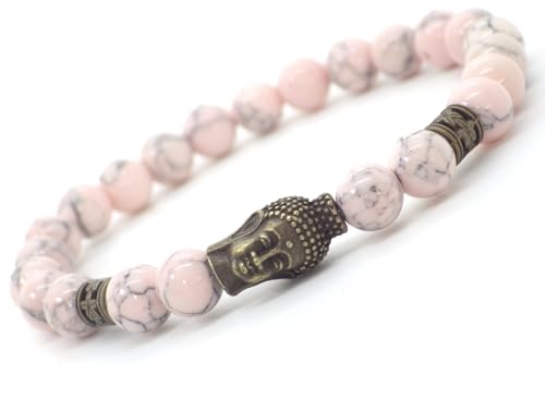 Bracelet homme ethnique Zen turquoise rose perles Bouddha bronze