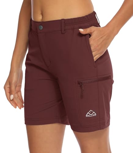 Image of YSENTO Ladies Hiking Walking Lightweight Cargo Shorts Womens Stretch Golf Shorts Quick Dry Outdoor Summer Shorts(Wine Red,XS)