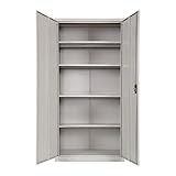 Frideko Metal Storage Cabinet 90 x 40 x 185 cm - Lockable Cabinet with 2 Doors and 4 Adjustable Shelves, Storage Cupboard with Lock for Home, Office, Warehouse, Light Grey