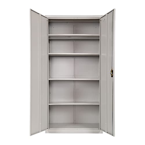 Frideko Metal Storage Cabinet with 2 Door and 4 Adjustable Shelves, 185CM Tall Storage Cupboard with Lock for Home, Office, Warehouse(Light Grey)