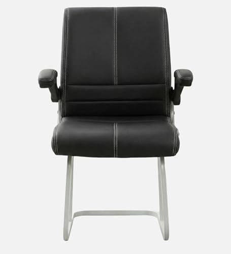 Image of NEWTURN Maxson Mid Back Office Visitor Chair, Adjustable Flip-Up Handles, Synthetic Rexine, Ergonomic Reception Chair, 1 Year Warranty (Black)