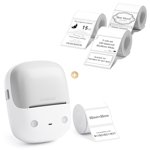 Image of NIIMBOT B2 Label Maker(Gray White) Machine with 4 Rolls Label Tape for Home Kitchen Office Organization