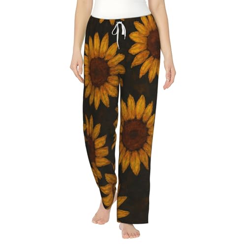Pantalon pyjama polaire femme tournesol vintage lounge pantalon nuit chaud