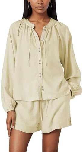 Wanzetaly Women's Oversized 2 Piece Sets Long Sleeve Button Down Shirt Matching Shorts Sets Spring Outfit 2026 image 5