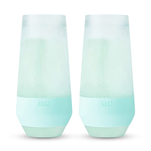 Image of HOST Champagne Freeze Double-Walled Stemless Wine Glasses Freezer Cooling Cups with Active Cooling Gel and Insulated Silicone Grip - 9 Oz Plastic Tumblers, Seafoam Tint, Set of 2