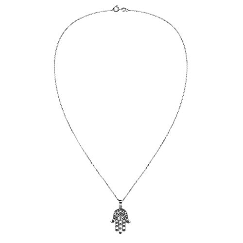 AeraVida Henna Hamsa Hand of Fatima with Evil Eye .925 Sterling Silver Pendant Necklace - Image 5