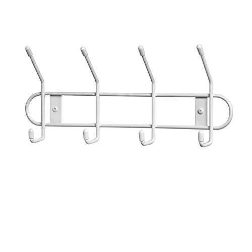 Spectrum Diversified Wall Mount 4-Hook Rack, Wall-Mounted Double Hook Rack, Sturdy Steel Wall Storage, Coat Rack With Rubberized Ends, Closet & Garage Organization, White (60400-24)