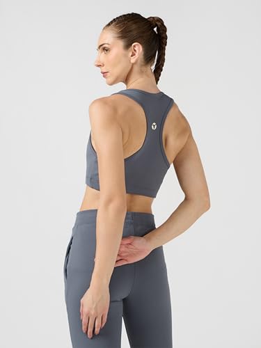 Image of TECHNOSPORT Women's Solid Slim Fit Scoop Neck Sports Bra ELASTOPLUS 4-Way Stretch Sleeveless Polyester Quick Dry UPF50+ for Gym Yoga Running
