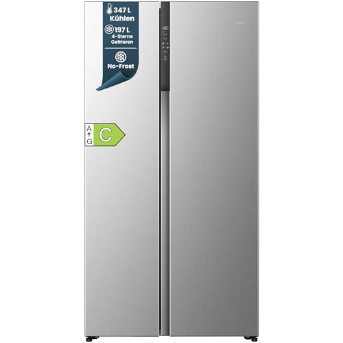 homeX Side by Side Kühlschrank, Kühl-Gefrier-Kombination, No Frost - 544 Liter, Multi Airflow, leise Kühl Gefrierkombination 37 dB, Kühlschrank mit Gefrierfach, Energieklasse C, 179 cm hoch, silber