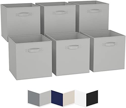 13x13 Large Storage Cubes (Set of 6). Fabric Storage Bins with Dual Handles | Cube Storage Bins for Home and Office | Foldable Cube Baskets For Shelf | Closet Organizers and Storage Box (Light Grey)