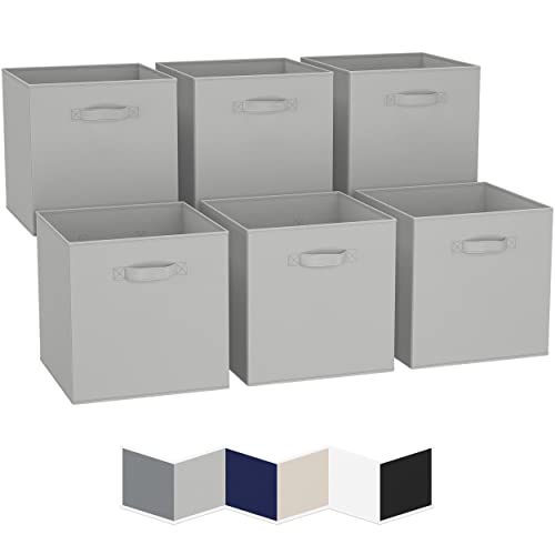 13X13 Large Storage Cubes (Set Of 6). Fabric Storage Bins With Dual Handles | Cube Storage Bins For Home And Office | Foldable Cube Baskets For Shelf | Closet Organizers And Storage Box (Light Grey) #TOP30
