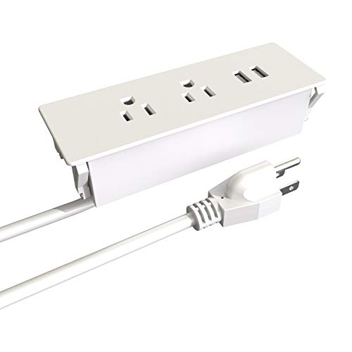 Exclusive Discount 🔥 YFF UL Desk Recessed Mount Power Strip with 2 Outlets and 2 USB Charger Ports(5V 3.1A), 6Ft Extension Cord(14AWG 2.08MM),for Smartphone Laptop Office Home,White/Black (White)
