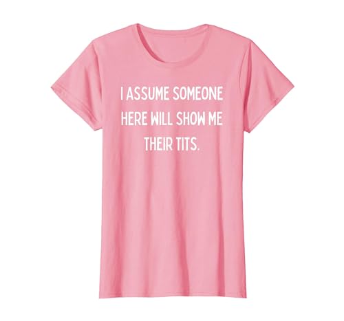 Fun Graphic-I Assume Someone here Will Show me Their Tits T-Shirt, Women, Pink, X-Small