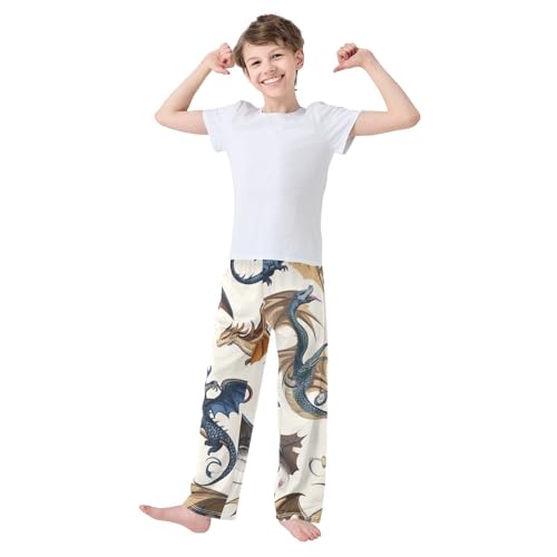 Retro Dragons Boys Long Pants Soft Trousers Elastic Waist Kids Lounge Bottoms with Pockets S-XL3