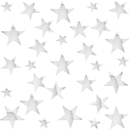 Image of 80 Pcs Silver Stars Acrylic Mirror Wall Stickers with Adhesive Art Decal Satin Paper Baby Kids Bedroom Home DIY Decor Removable Stickers