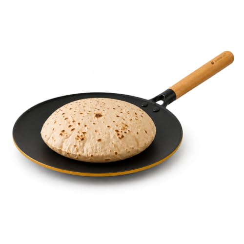 Image of CUMIN CO. Enamel Cast Iron Roti Tawa LITE | 26 cm | 5 Years Warranty | Non Toxic Non Stick Tawa for Roti /Chapati | Chemical Free Coating | No Seasoning Needed | Sarso (Mustard)