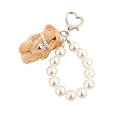 Spenlly Cute Bear Bag Charm, Kawaii Pearl Bear Keychain Mini Plush Purse Charm Decoration for Women Girls (Khaki)