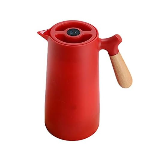 Termisk kaffe karaffkanna, intelligent temperaturvisning, termos isolerad flaska glas inre, varmt te kaffe, för kök kontor hotell (röd, 1 L)