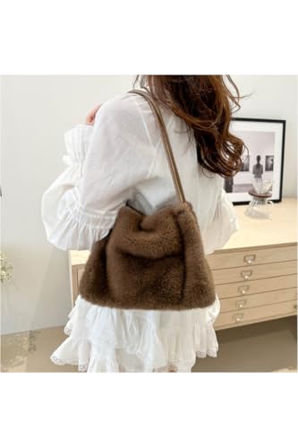 Ulisty Women Small Faux Rabbit Fur Tote Bag Furry Underarm Bag Plush Shoulder Bag Fashion Purse Handbag3