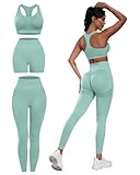 SALSPOR Conjunto de entrenamiento de 3 piezas para mujer, leggings para levantamiento de glúteos con brasier deportivo de alto impacto, pantalones cortos de gimnasio, Verde (Mint Green), M