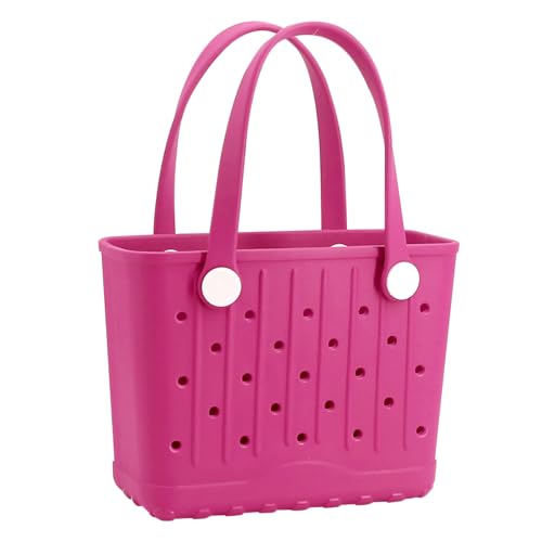 CXY Rubber Tote Bag Small Beach Bag Waterproof Beach Tote Washable Travel Handbag for Sport Boat Market Outdoor (Rose)