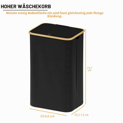 SpaceAid Wäschekorb mit Deckel 110L, Großer Hoher Wäschekorb Faltbar mit Bambusgriffen für Schlafzimmer, Badezimmer, Schlafsaal, Waschküche - Schwarz – Bild 5