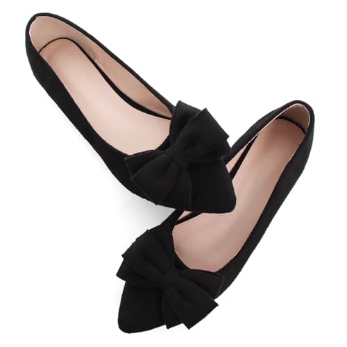 Image of SAILING LU Womens Bowknot Ballet Flats Pointy Toe Suede