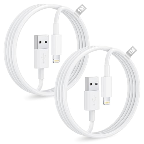 Cable iPhone 1M 2Pack, Cable Cargador Original iPhone Carga Rapida [Apple MFi Certificado], USB Lightning Cable Carga Rapida para iPhone 14/13/12/11 Pro Max/XS/8/7/6/5/SE, iPad