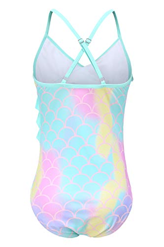 Big Girls One Piece Swimsuits Mermaid Bathing Suit Hawaiian Ruffle Swimwear For Kids Rainbow Size 14/12-14 #TOP1