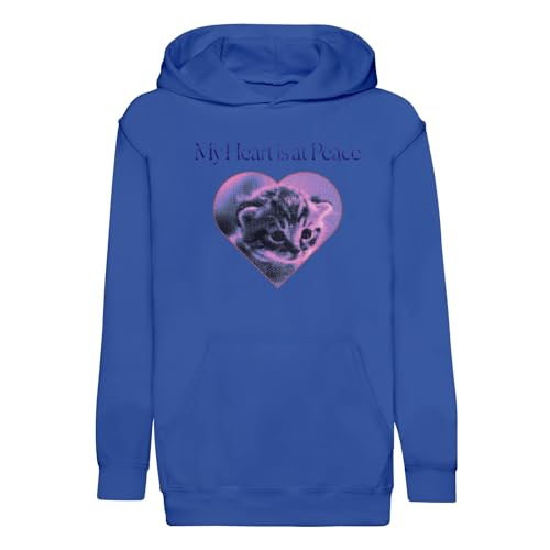 Sweat à capuche enfant My Heart at Peace style vintage et illustration chaton