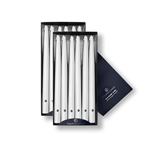 Image of Colonial Candle Unscented Taper Candle, Handipt Collection, White, 12 In, Pack of 12 - Up to 10 Hours Burn