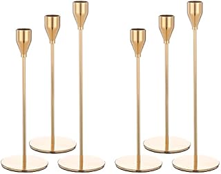 Showgeous Candlestick Holders Set of 6, Gold Candle Holder for Taper Candles, Fits 3/4 inch Thick Candle & Led Candles, Decorative Candlestick Holder for Home Decor, Wedding, Candlelight Dinner, Party