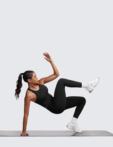 CRZ YOGA Womens Seamless Ribbed Longline High Neck Sports Bra - Racerback Padded Slim Fit Crop Tank Top with Built in Pads3