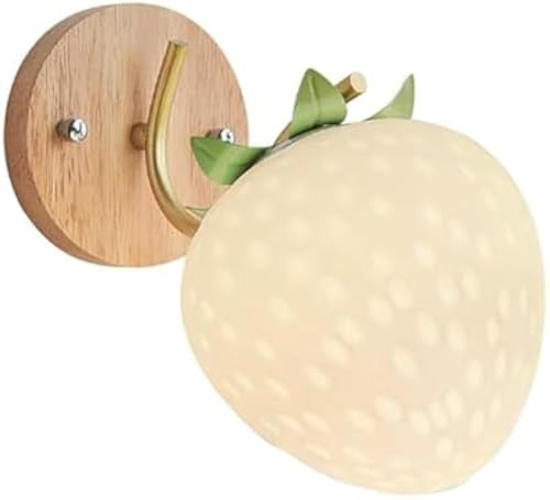 Aplique de pared de madera nórdico de 27 cm con pantalla de cristal de fresa