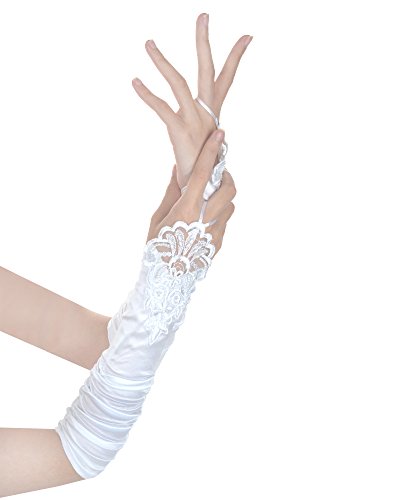JISEN Women 20s Satin gloves Formal Bridal Banquet Party Wedding Opera Colorful Mitten