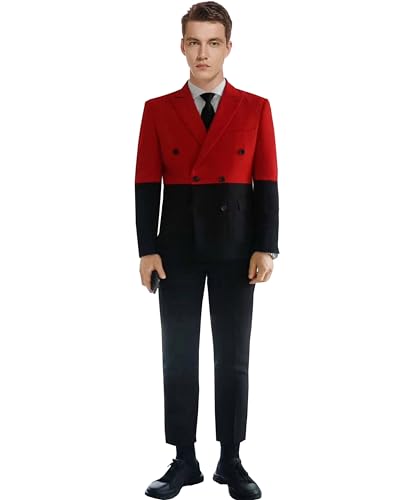 Men's 2 Pieces Splice Contrast Color Suit Slim Fit Notch Lapel Double Breasted Jacket & Pants
