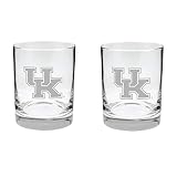 RFSJ INC. Kentucky Wildcats Whiskey Glass Set – 2-Sided Satin Finish Rock Glasses – Heavy-Duty Kentucky Wildcats Glassware – Cocktail & Bourbon Glasses – Boxed Set of 2, 14 oz