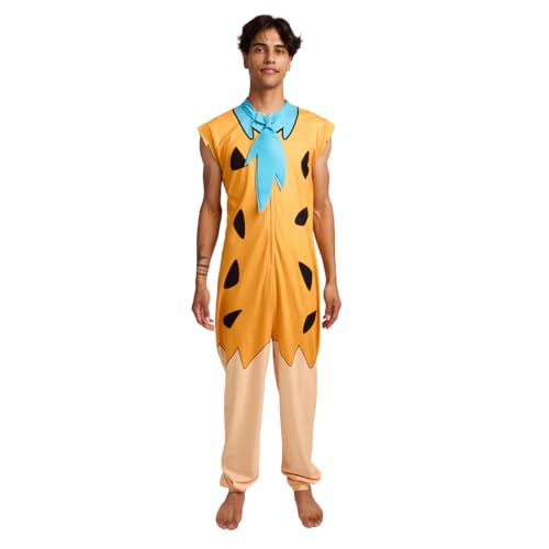 Bioworld The Flintstones Fred Flintstone Adult Long Sleeve Hooded Cosplay Onesie Costume Union Suit-Medium