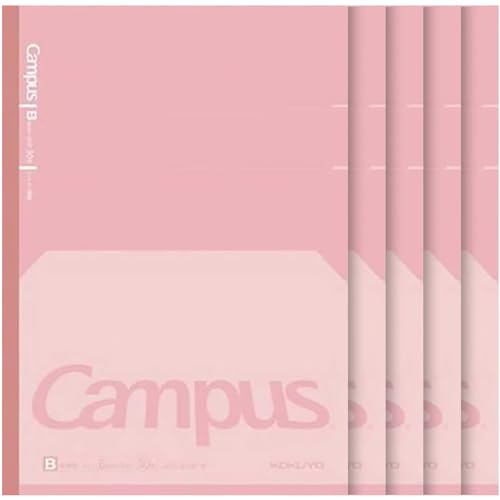 Carnet KOKUYO Campus semi-B5 ligné 6 mm à plat rose, lot de 5 pour l'école