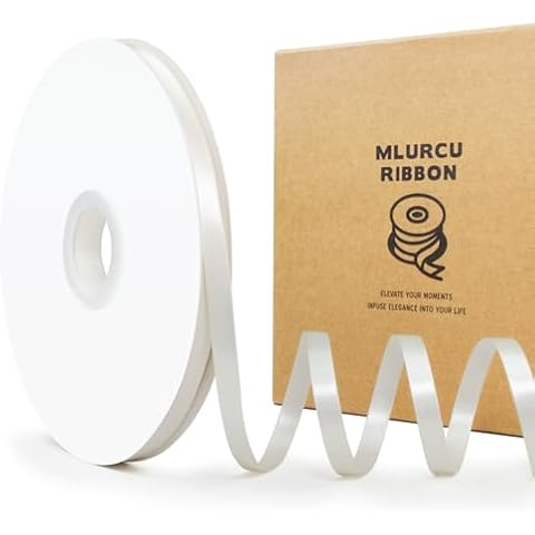Mlurcu Antique White Satin Ribbon 3/8 Inch Thin White Ribbon 100 Yards Double Faced Satin Ribbon White Silk Fabric Ribbon White Ribbon for Gift Wrapping Wedding Flower Bouquet Hair Bows Crafts Cover