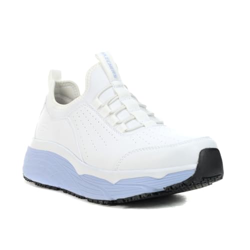 Skechers Women's Work Max Cushioning Elite SR - Serotina Sneaker, White/Light Blue, 9.5