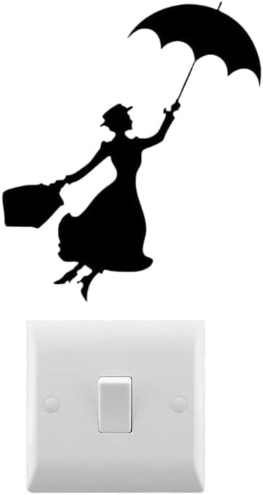 Flying Nanny Silhouette Waterproof Decal - Car Bumper Sticker - Light Switch Sticker - Wall Decal (14cm x 12cm, Black)
