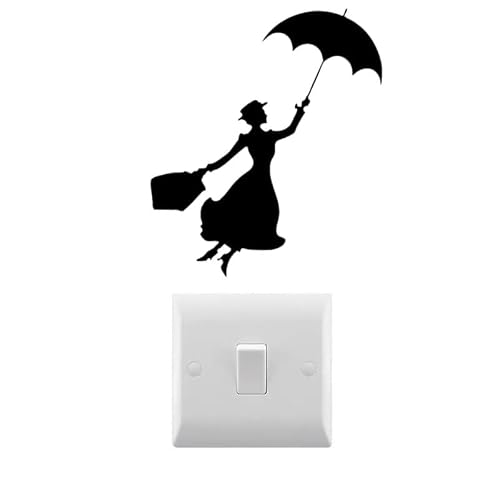 Flying Nanny Silhouette Waterproof Decal - Car Bumper Sticker - Light Switch Sticker - Wall Decal (14Cm X 12Cm, Black) #TOP1
