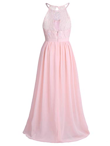 Chictry Kids Girls Halter Neck Chiffon Long Party Junior Wedding Evening Prom Maxi Gown Dress Pearl Pink 14 #TOP1