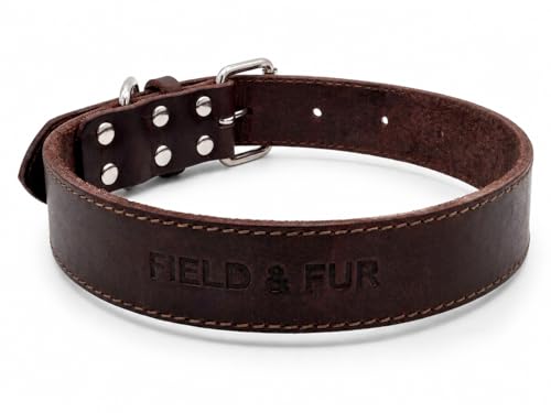 FIELD & FUR Full Grain Leather Dog Collar Outdoor Dog Collar with Reinforced Stitching Nickel Hardware Adjustable Fit for Small Medium Large Dogs