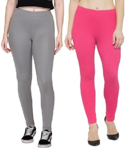 Image of ZAYANQA Combo of 2 Slim Fit Women /Girls Solid Stretchable Cotton Ankle Length Leggings with Ultrasoft Wide Elastic Waistband |Comfortable |Fashionwear|