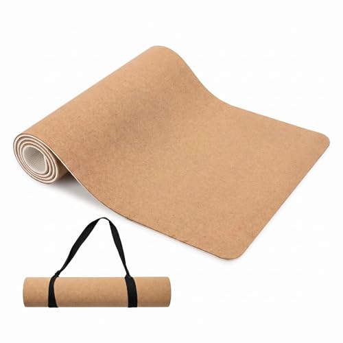 Cork Yoga Mat extra thick 6mm TPE Yoga Mat 72x24 Inch High Density Non-Slip Workout Mat Super Grip Quick-Dry for Hot Yoga, Home Gym (Without Alignment Lines)