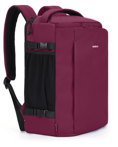 Image of ECOHUB Travel Backpack for Women, Flight Approved Carry On Bag, 30L Personal Item for Weekend Getaways, Fits 17.3 inch Laptop, Red