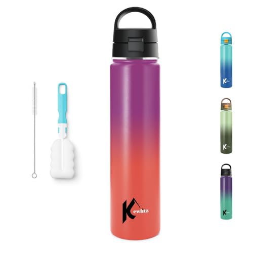 Image of Insulated Stainless Steel Water Bottle 24oz (Fiery Red) - Double Wall Vacuum Wide Mouth Water Bottles with Carrying Lid - BPA Free Leak-Proof Flask for School, Sports & Travel