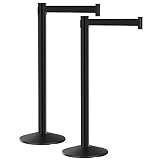 Crowd Control Barriers 2pk, Heavy Duty 40” Tall Stanchion Posts with 10’ Long Retractable Belt, Blac